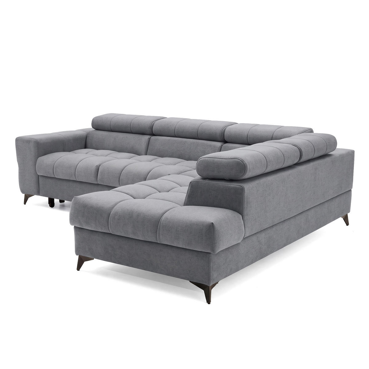ECKSOFA PUDDING L Rechts mit Schlaffunktion 125x195 Velours Dunkelgrau - Dunkelgrau/Schwarz, Holz/Textil (275/203cm) - Muffo