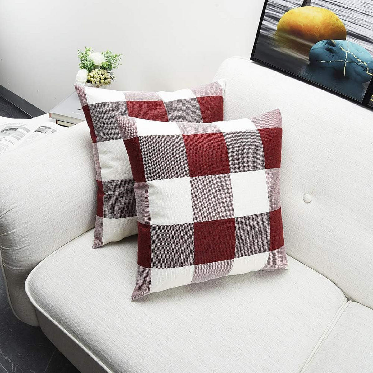 KISSENHÜLLE mit Karomuster – 45 x 45 cm – Rot (4er-Set) - Rot, Textil (45/45cm)