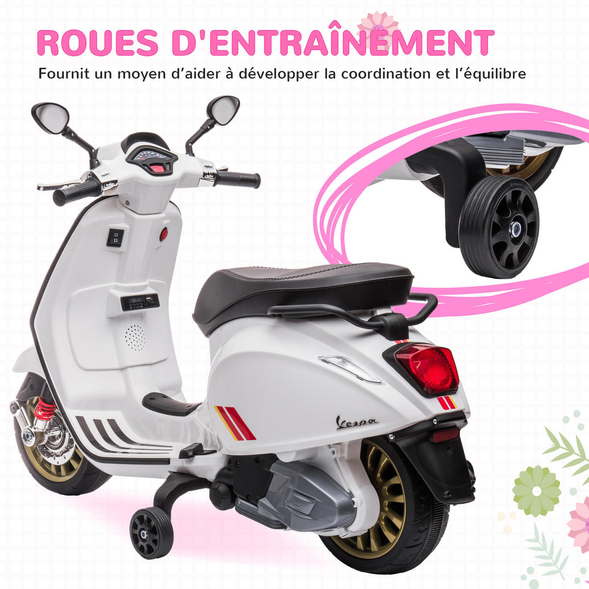 ELEKTRO-KINDERAUTO DE-13035 Stützräder Weiß - Weiß, Kunststoff (107/47/73cm) - ComfortXL