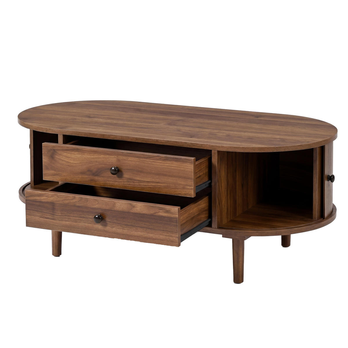 COUCHTISCH 100/50/40 cm in Nussbaum mit Schiebetüren und 2 Schubladen - Walnussfarben, Holzwerkstoff (50/100/40cm) - BEAOK