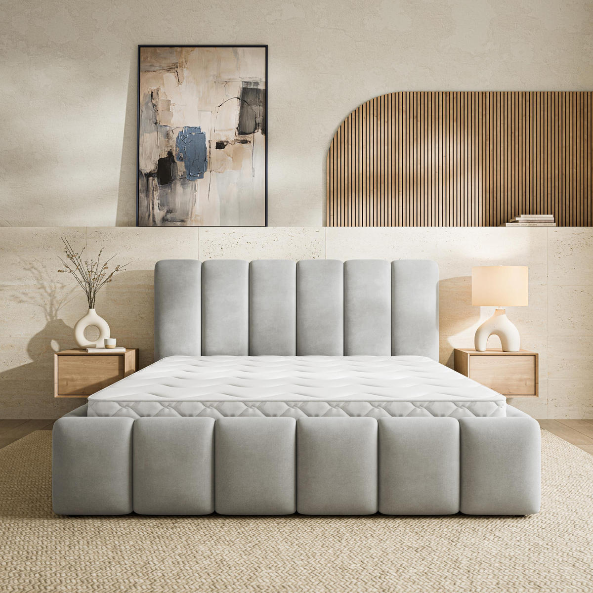 ČALOUNĚNÁ Postel RANIS 160x200 cm Světle šedá - světle šedá, kompozitní dřevo/textil (160/200cm) - MASSENO
