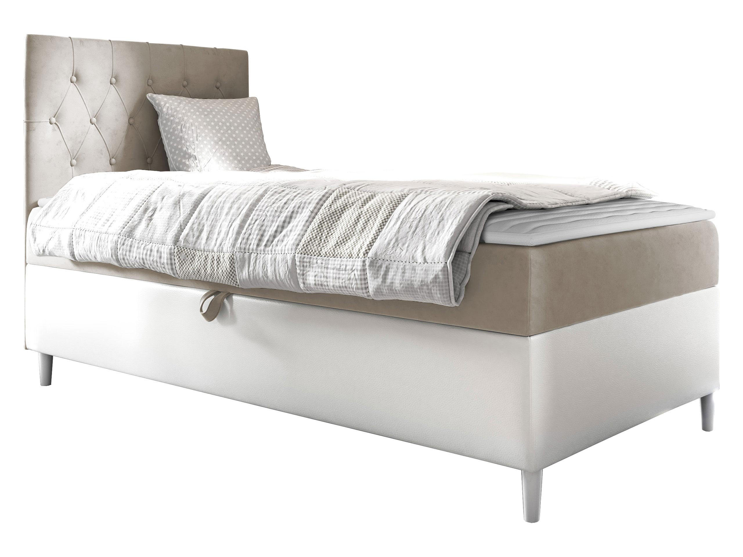 BOXBETT Filip Junior 1, Seite zum Öffnen des Bettkastens: Links - Creme/Weiß, Holz (90/200cm) - MIRJAN24