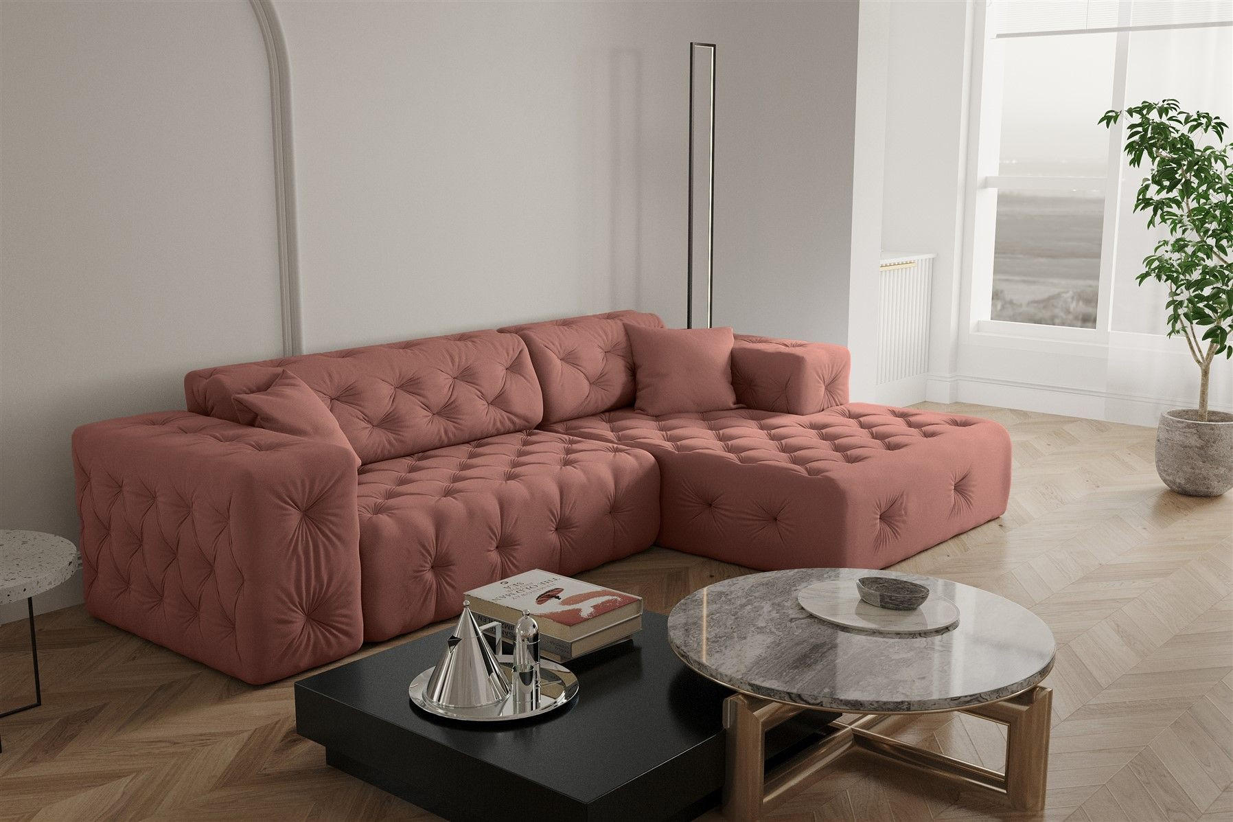 ECKSOFA Chantal - Rosa, Holzwerkstoff/Textil (266/171cm) - Fun Möbel