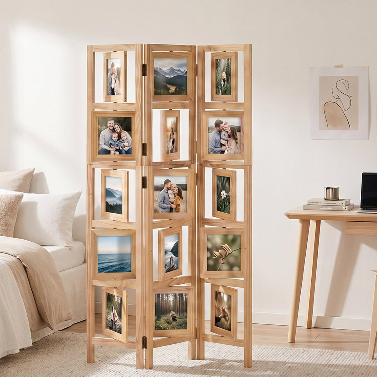 PARAVENT 3-tlg. 93/161 cm Hellbraun Fotowand - Hellbraun, Holz (93/160/2cm) - Homestyle4u