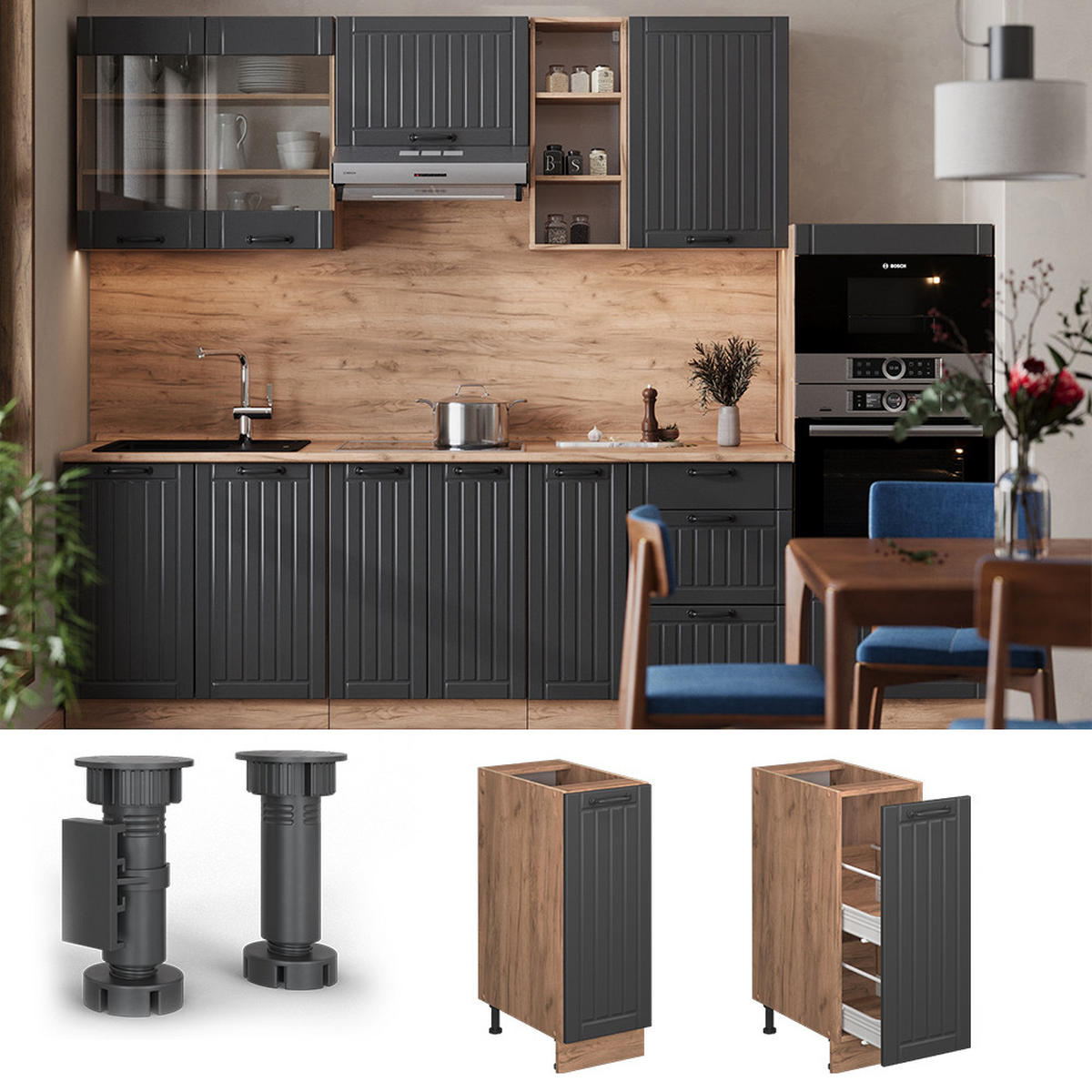 Honigeiche/Dunkelgrau, Holzwerkstoff (30/82/60cm) - Vicco