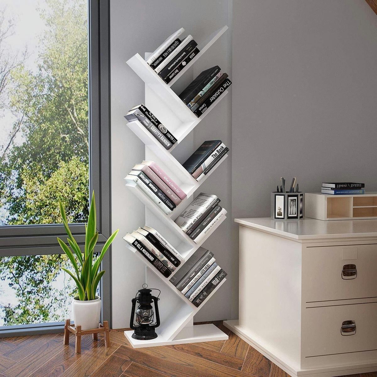 BÜCHERREGAL Baum weiß 40x127x20 cm - Weiß, Holzwerkstoff (40/127/20cm)
