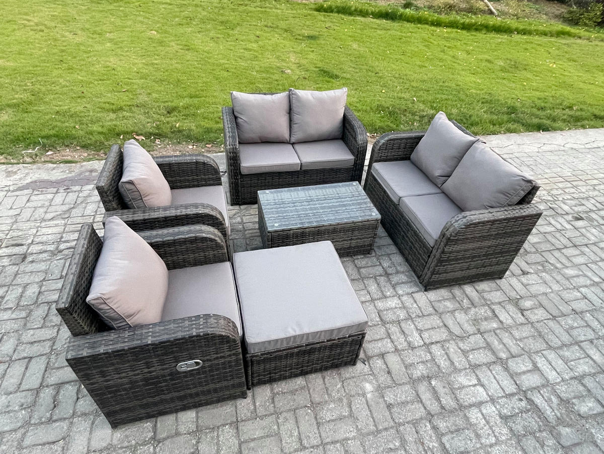 GARTENLOUNGE-SET Polyrattan Dunkelgrau 7-Sitzer - Dunkelgrau, Metall - Fimous