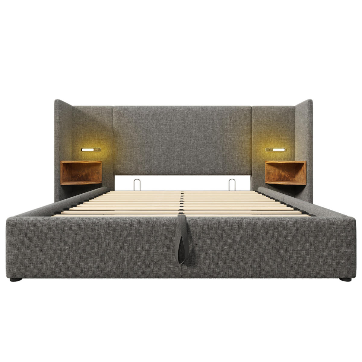 POLSTERBETT 160/200 cm Grau mit Stauraum, Leselicht und USB- und Type-C-Anschlüssen - Grau, Textil (160/200cm) - Flora Grace
