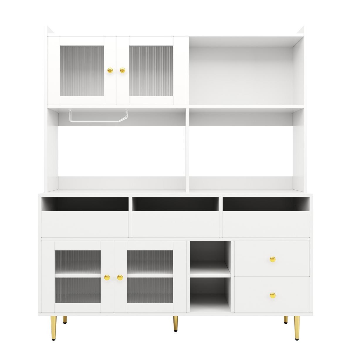 SIDEBOARD aus MDF 145x39x171 cm Weiß mit Changhong-Glastüren, Weinregal und Schubladen - Weiß, Holzwerkstoff (145/171/39cm) - IVMEU