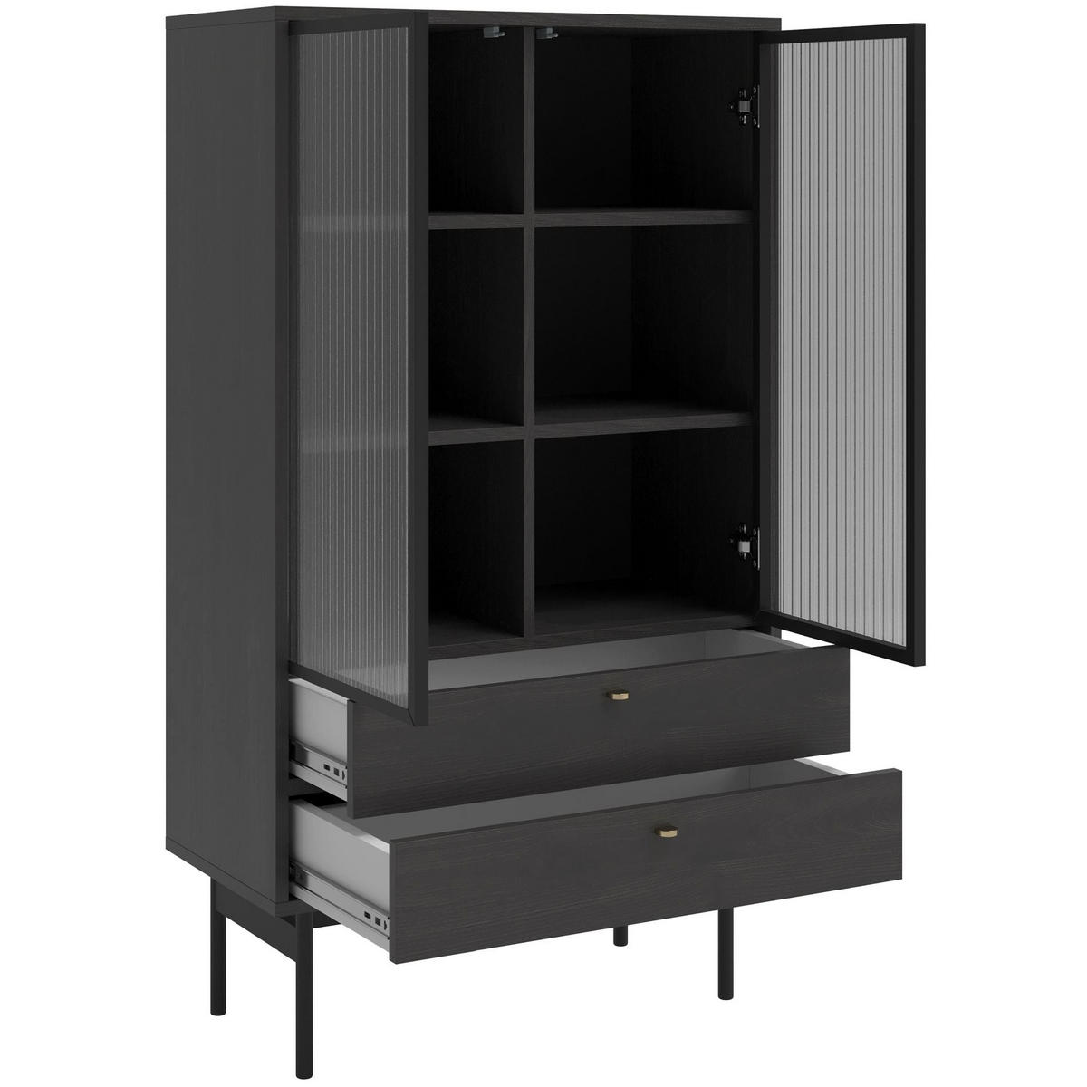 VITRINE Olar II Holzoptik Esche Portland Schwarz 85 cm - černá/zlatá, kov/kompozitní dřevo (85/150/41cm) - Selsey