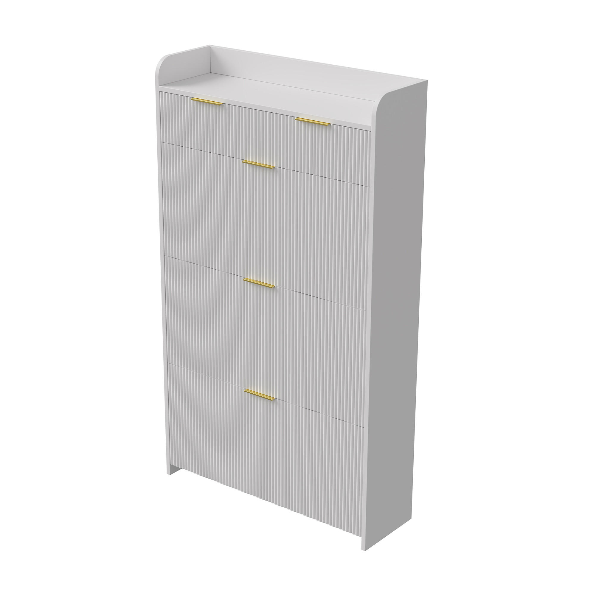SCHUHSCHRANK 4 Klappen mit Schublade, Schuhregal platzsparend - Weiß, Holz (77.1/133.5/24.2cm) - Joyfair