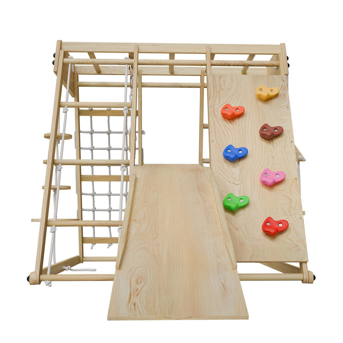 KLETTERGERÜST MAXI für Kinder mit Rutsche - Naturfarben, Holz (119/124cm) - Juskys