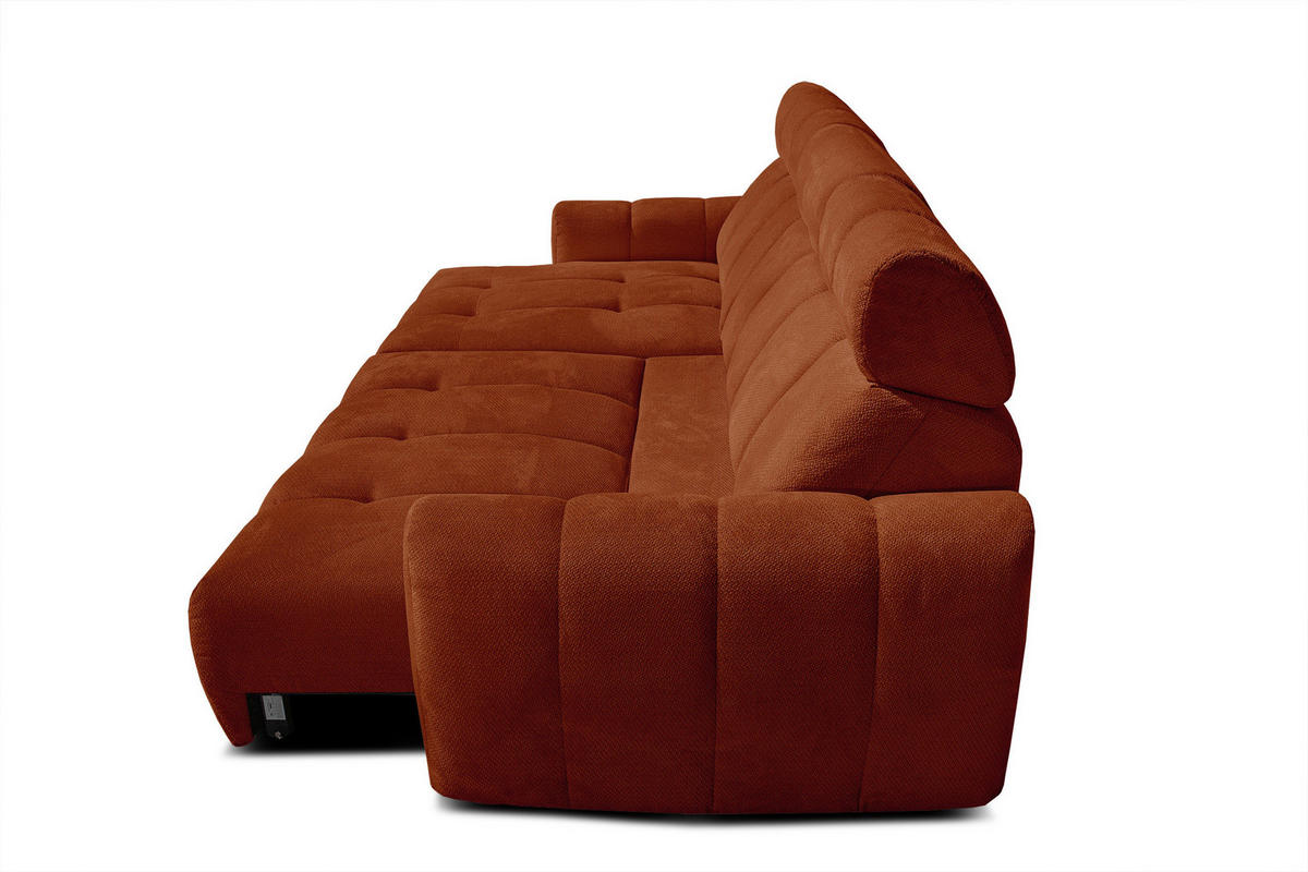 ECKSOFA KIMI 3-Sitzer, ausziehbarer Sitz, verstellbare Kopfstützen, rot - Rot/Schwarz, Holzwerkstoff/Textil (270/160cm) - Courtois Laville