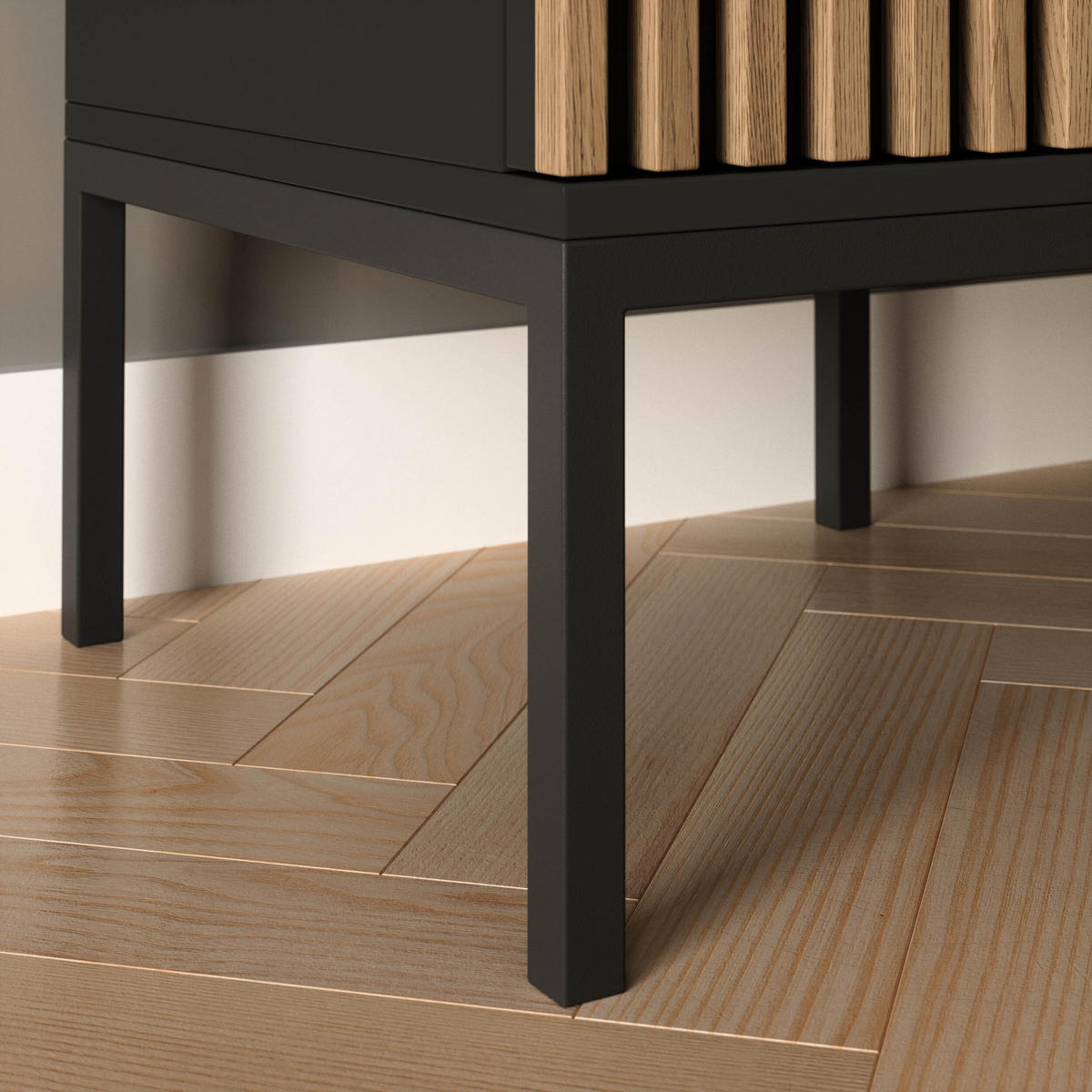 KOMMODE - Meteor (Schwarz + Artisan) - Schwarz, Holzwerkstoff/Metall (150/80/40cm) - Möblo