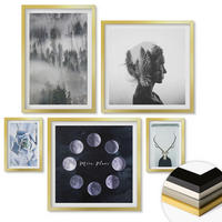 WANDBILDER 5er Set - 50x50 cm & 20x30 cm & 40x60 cm Goldrahmen - Waldnebel, Mond, Schädel, Frau - Goldfarben, Kunststoff (40/60cm) - ArtPrintCave