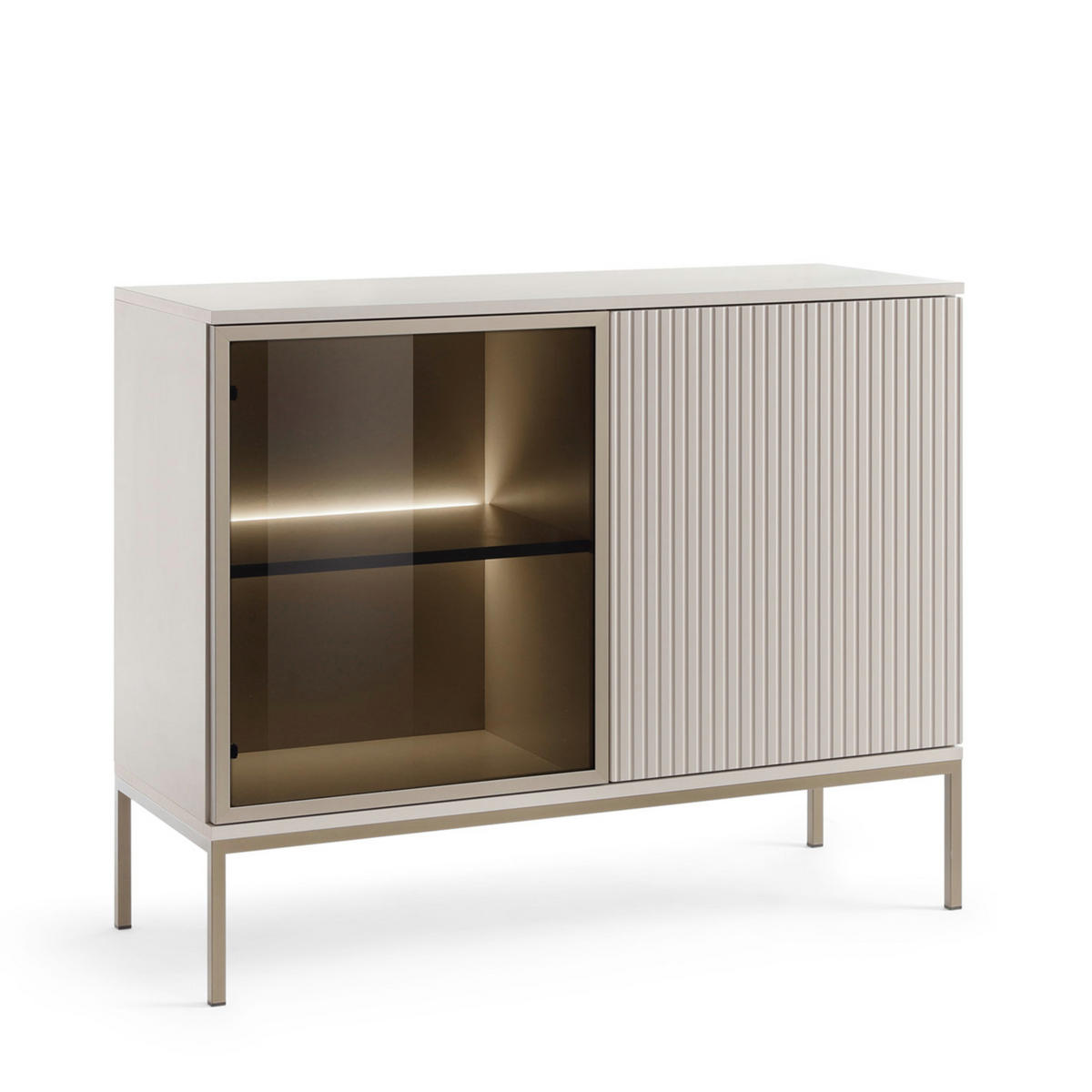 SIDEBOARD Laval K104 LED - Kaschmir, Dreitürige mit Beleuchtung - Kaschmir, Glas/Holzwerkstoff (104/83/39cm) - Komodee