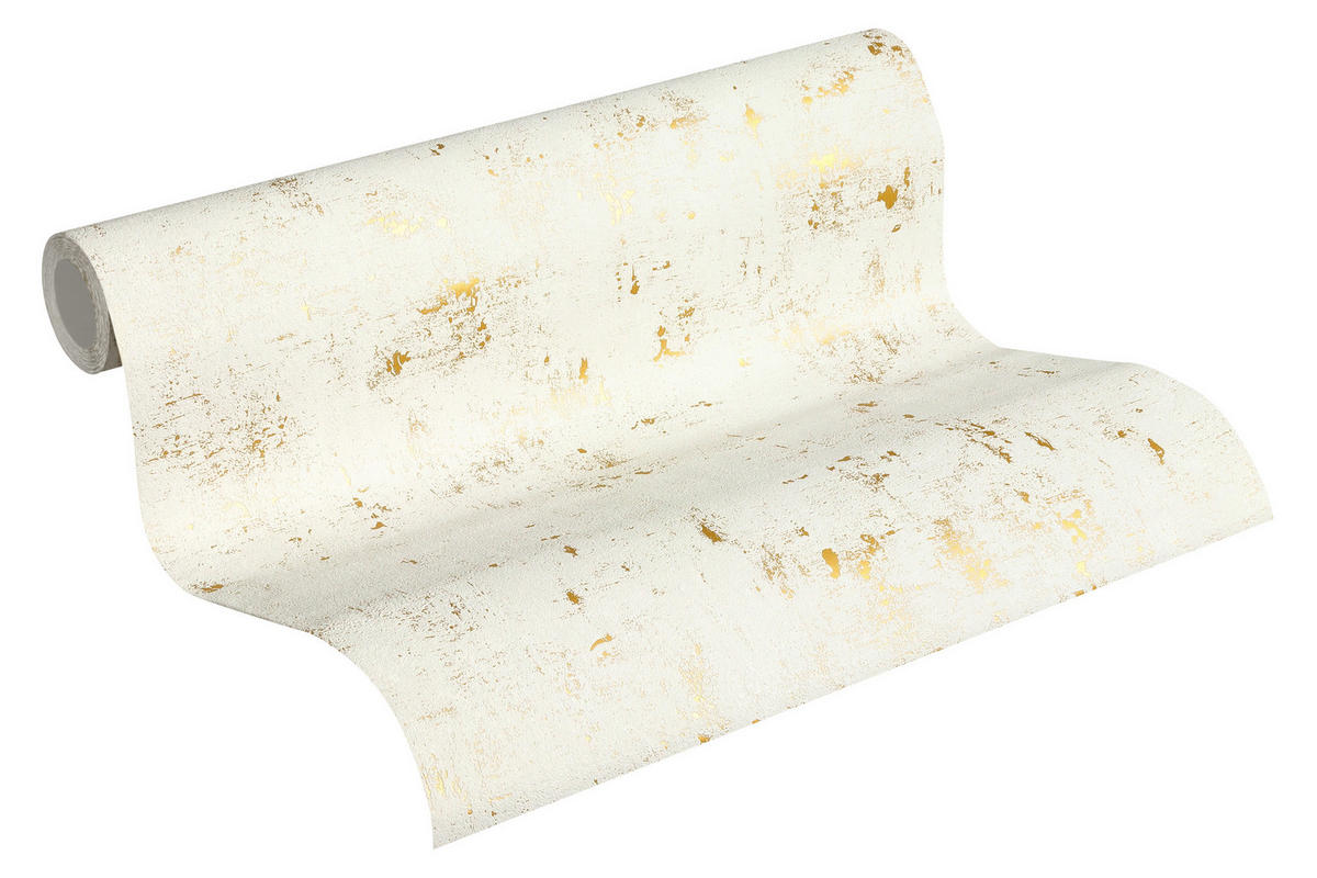 VLIESTAPETEN Blooming, Vintagetapete, weiß, gold - Goldfarben/Weiß, Papier (530/10050cm) - KUNSTLOFT