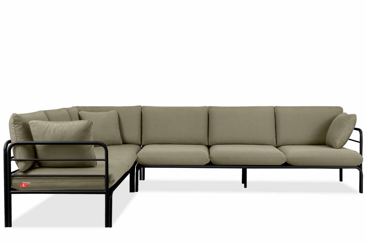 GARTENECKSOFA RAMBE 5-Sitzer mit Kissen, Anthrazit/Beige - Dunkelgrau/Beige, Textil/Metall (304/80/229cm) - KONSIMO®