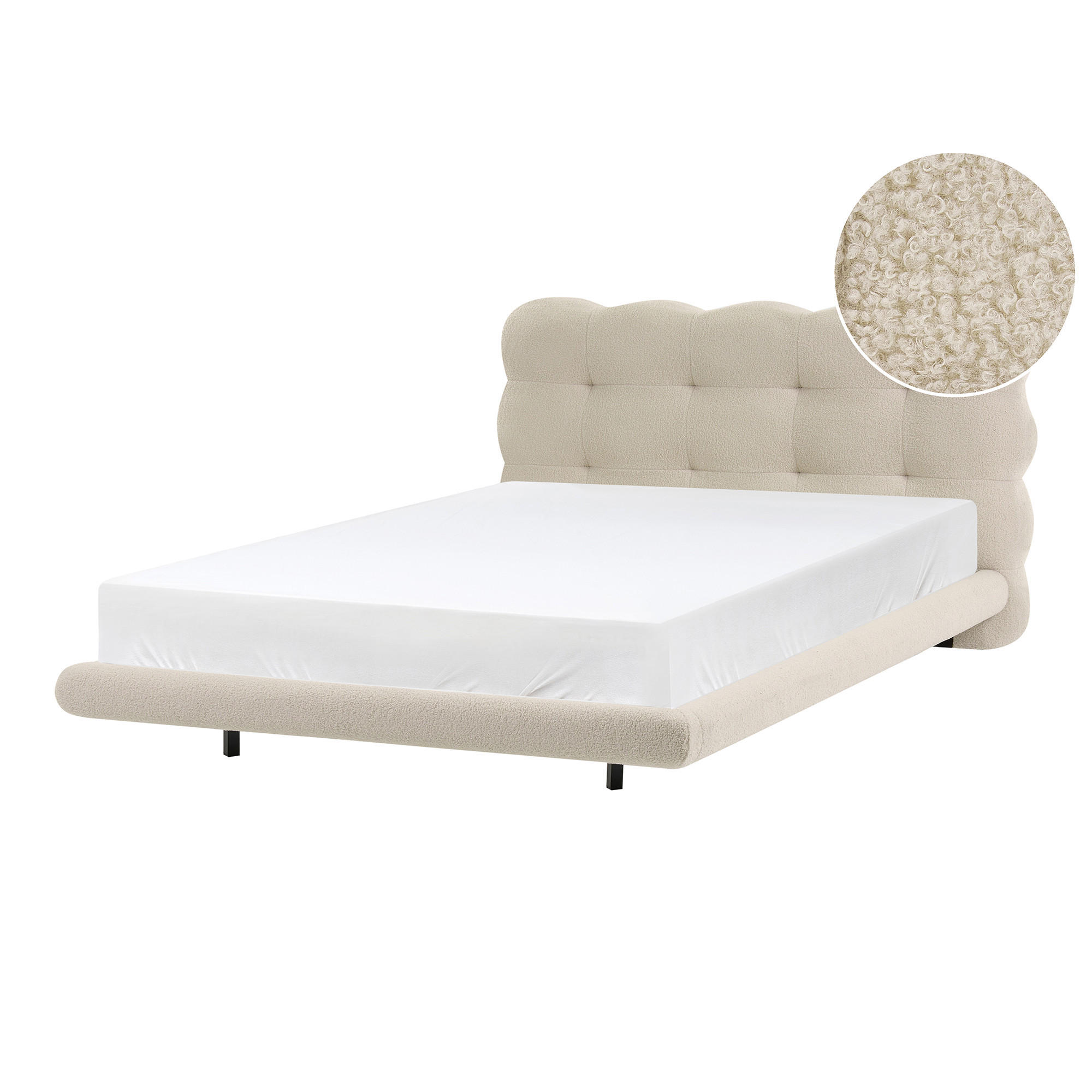 POSTELJA z letvenim dnom 120/200 bouclé bež Soulisse - črna/bež, tekstil (120/200cm) - Beliani