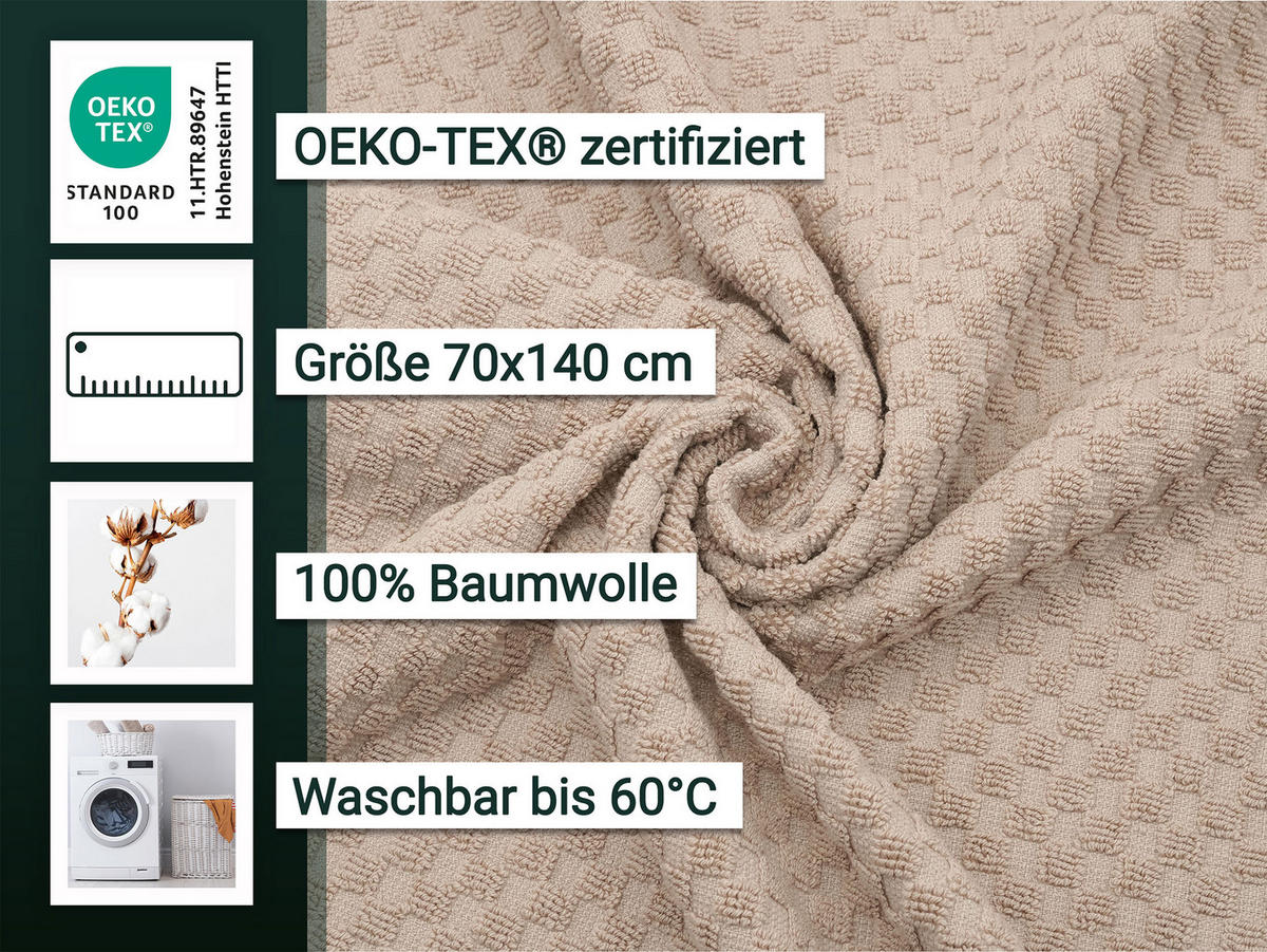 DUSCHTÜCHER, 5er-Set, 70x140 cm, 100% Baumwolle, Beige - Cappuccino, Textil (70/140cm) - Zollner