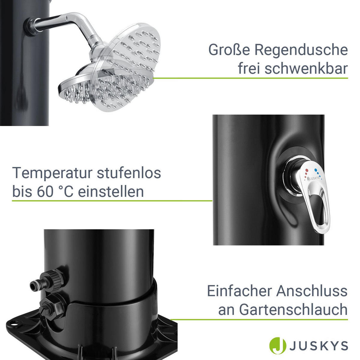 SOLARDUSCHE Victoria 35 Liter - Schwarz, Kunststoff (19.5/217/217cm) - Juskys
