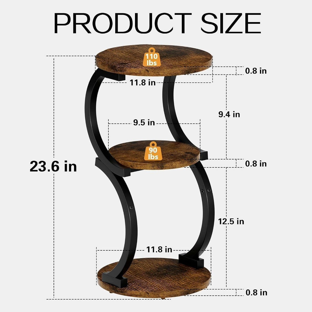 BEISTELLTISCH S-Form Holz/Metall Rustikales Braun 30 x 30 x 60 cm - Braun, Metall (30/30/59.9cm)