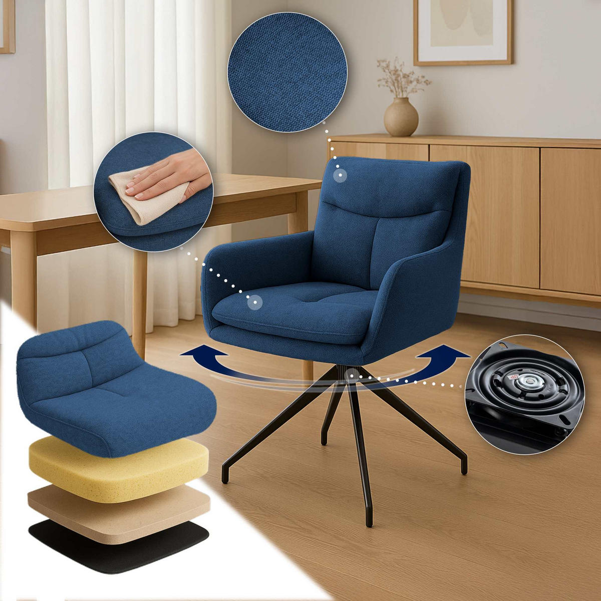 ESSZIMMERSTUHL 2er Set Stoff Blau - Blau, Textil/Metall (57/83/62cm) - CLP