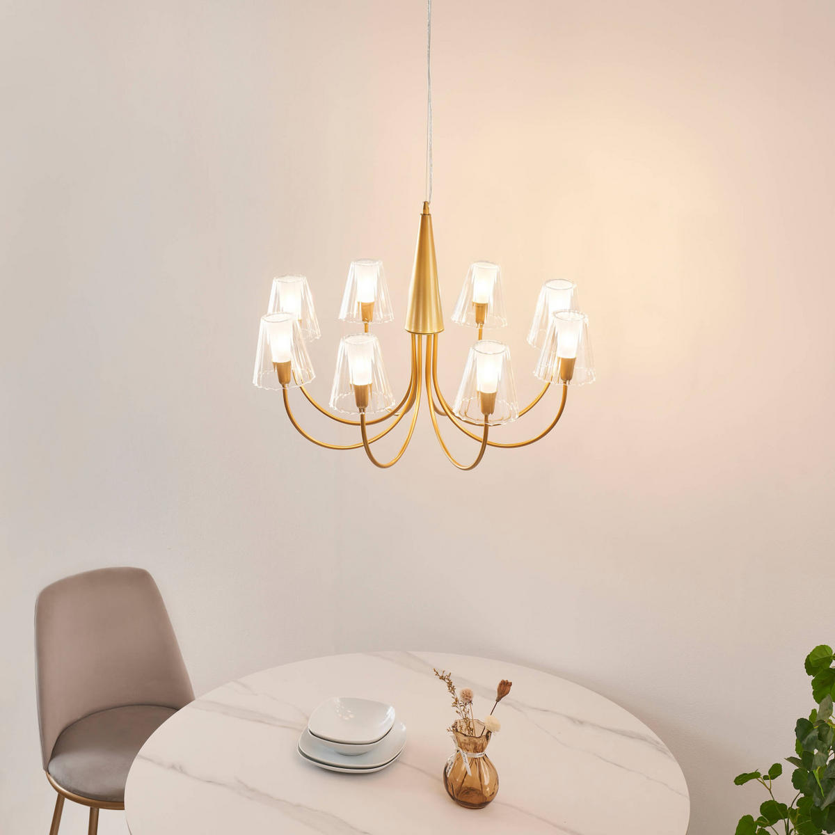 HÄNGELEUCHTE Cerenova, Transparent und goldfarben, 49cm - Transparent, Glas (49/76/49cm) - KOSILUM