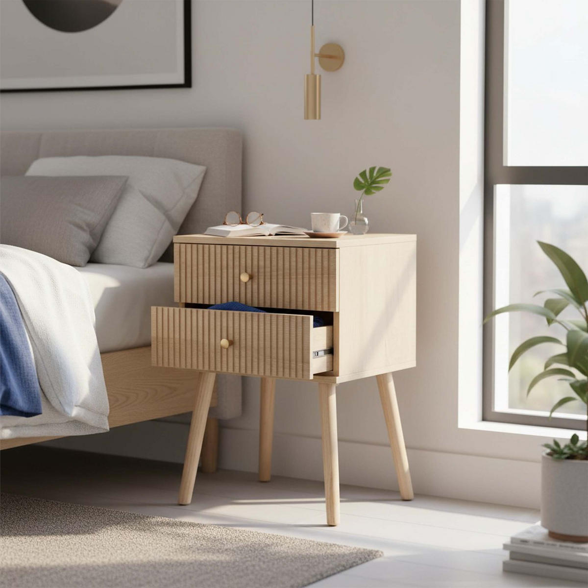 KOMODA Přírodní 2 zásuvky MDF borovice 50x35x30 cm - světle hnědá, dřevo/kompozitní dřevo (35/50/30cm) - Relaxdays