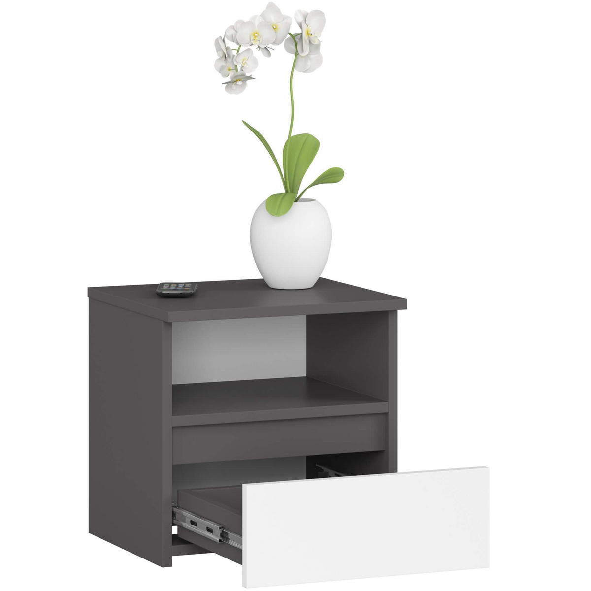 NACHTSCHRANK CL1, Grau-Weiß, 40x35x40 cm - Weiß/Grau, Holz (40/40/35cm) - Milordbikes