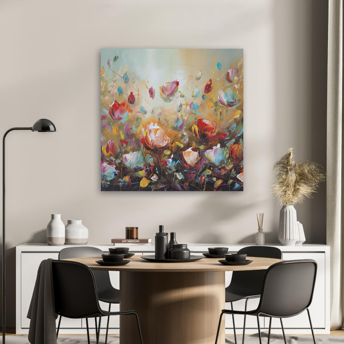 AKUSTIKBILD Blumen - Kunst - Natur - Ölgemälde Akustikpaneele 80x80 cm - Multicolor, Kunststoff (80/80/0.9cm) - MuchoWow