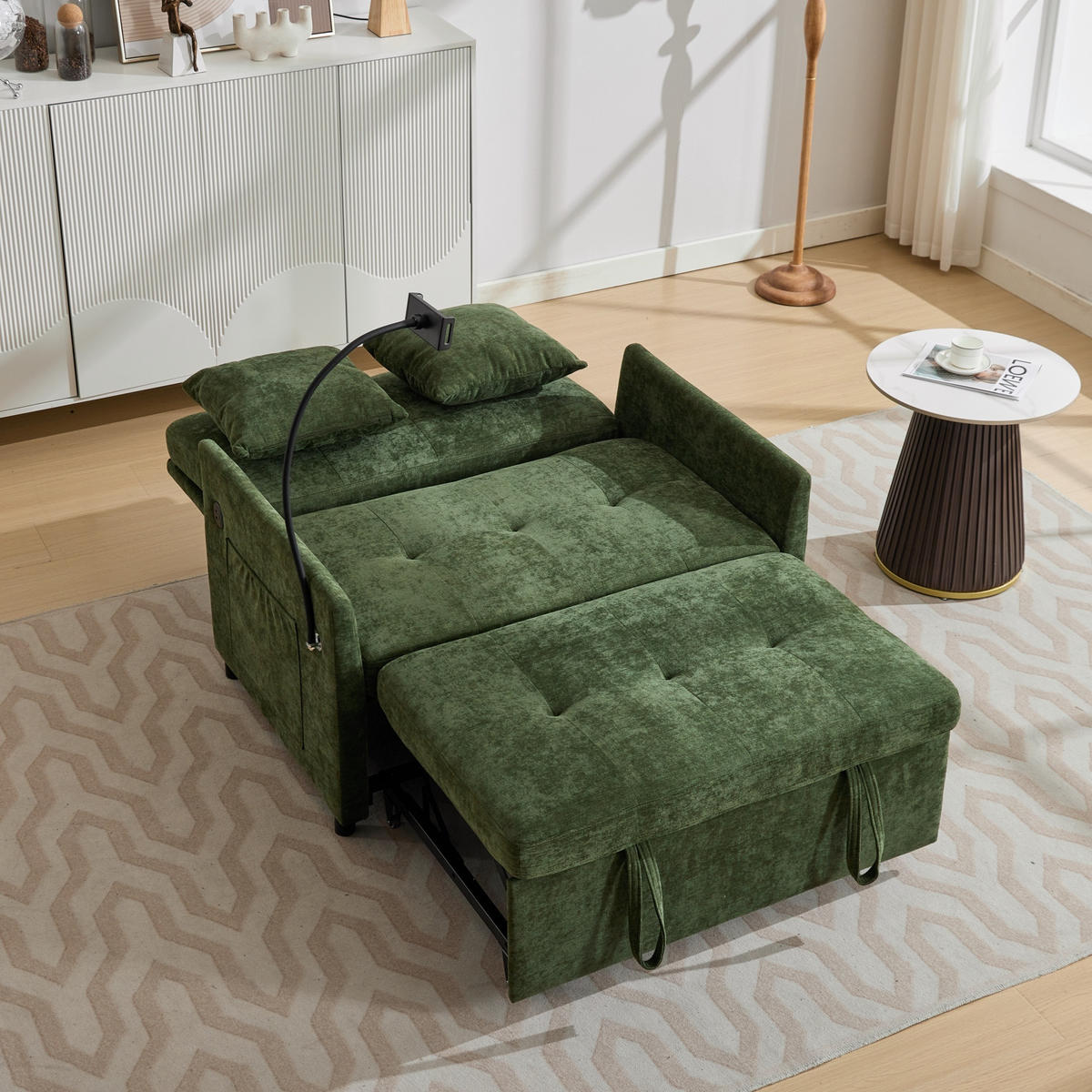 SCHLAFSESSEL DE-35222 mit USB und Tablethalter Grün - Grün, Metall (72/83.5/109cm) - ComfortXL