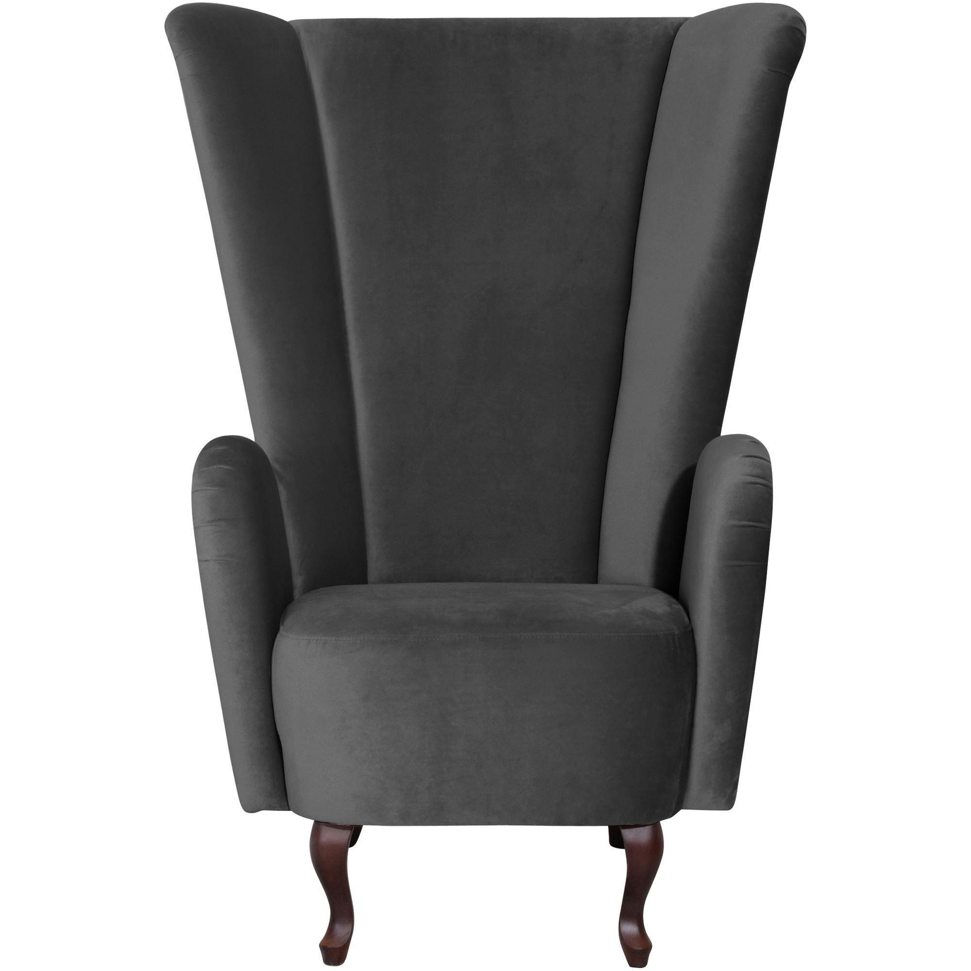 HOCHLEHNSESSEL Kailey Bezug Samtvelours Buche nussbaum dunkel / anthrazit - Anthrazit, Kunststoff (96/122/89cm) - 58aufmkessel