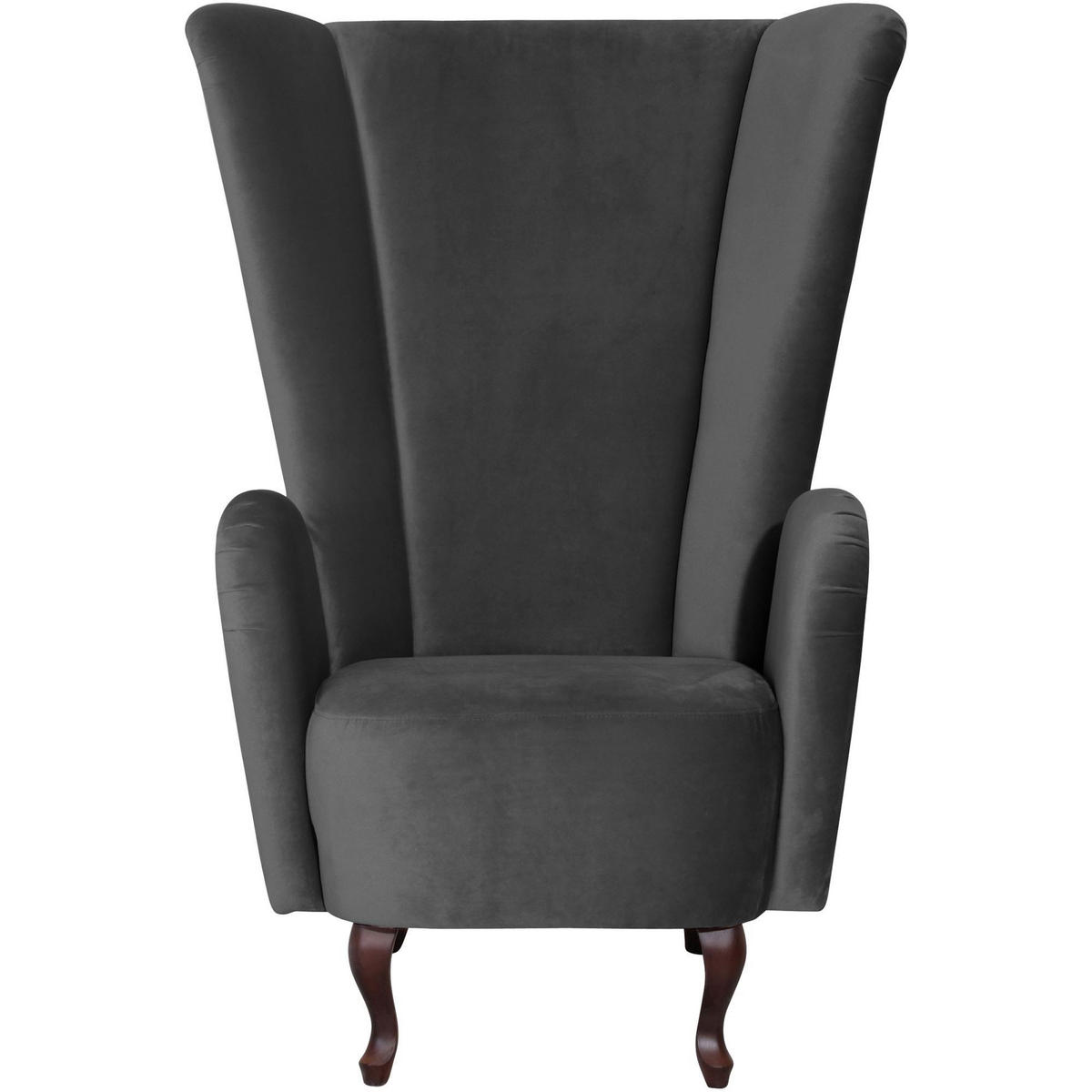 HOCHLEHNSESSEL Kailey Bezug Samtvelours Buche nussbaum dunkel / anthrazit - Anthrazit, Kunststoff (96/122/89cm) - 58aufmkessel
