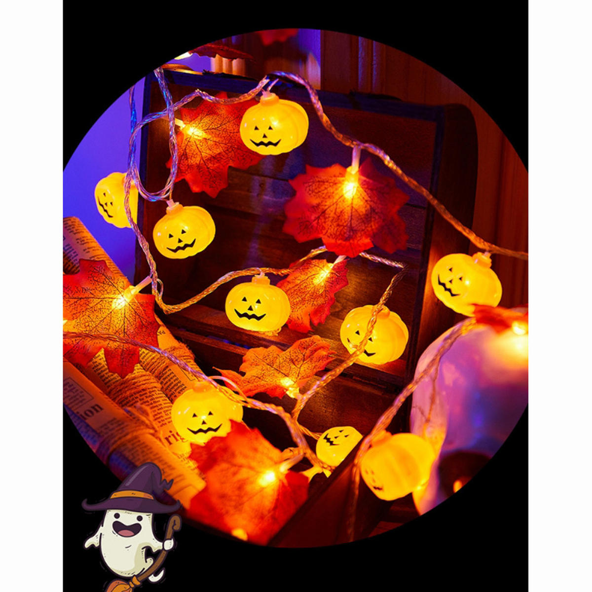 3M 20LED Halloween Deko Herbst Ahornblatt Girlande Lichterkette für Halloween Theme Erntedankfest Weihnachtsfeiern - Multicolor, Kunststoff (300cm) - Kaket