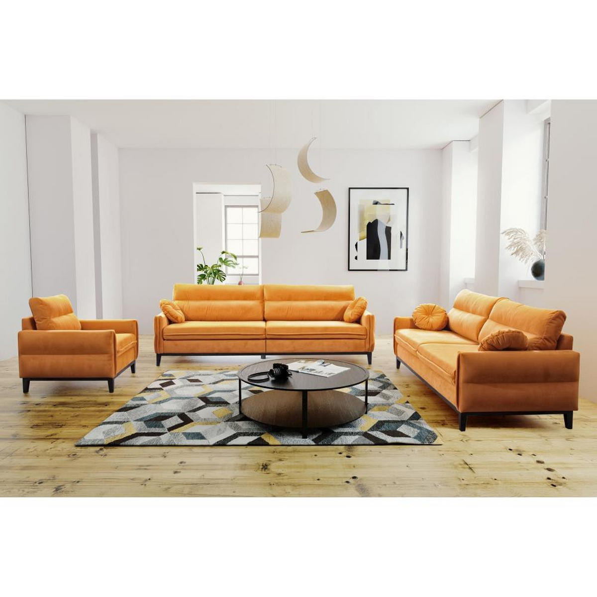 SOFA 3-SITZER Belweder Velours gelb - Wengefarben/Gelb, Holz/Textil (268/95/94cm) - Beautysofa