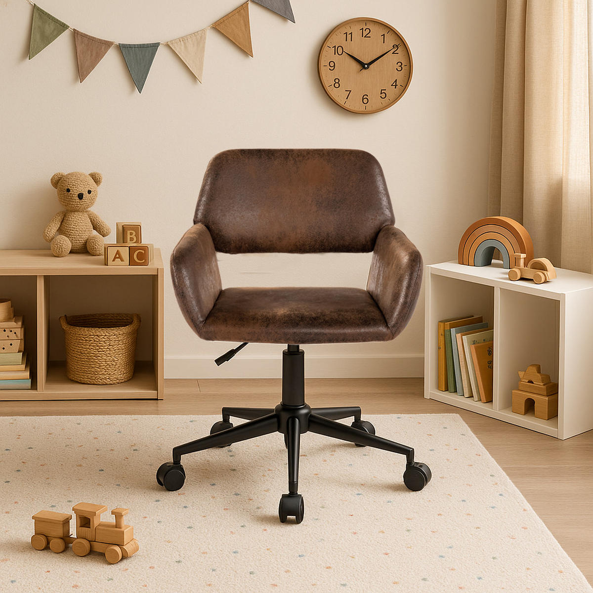 KINDERDREHSTUHL Wildlederoptik höhenverstellbar & 360° drehbar - Braun, Holzwerkstoff/Textil (55/85/56cm) - Urban Meuble
