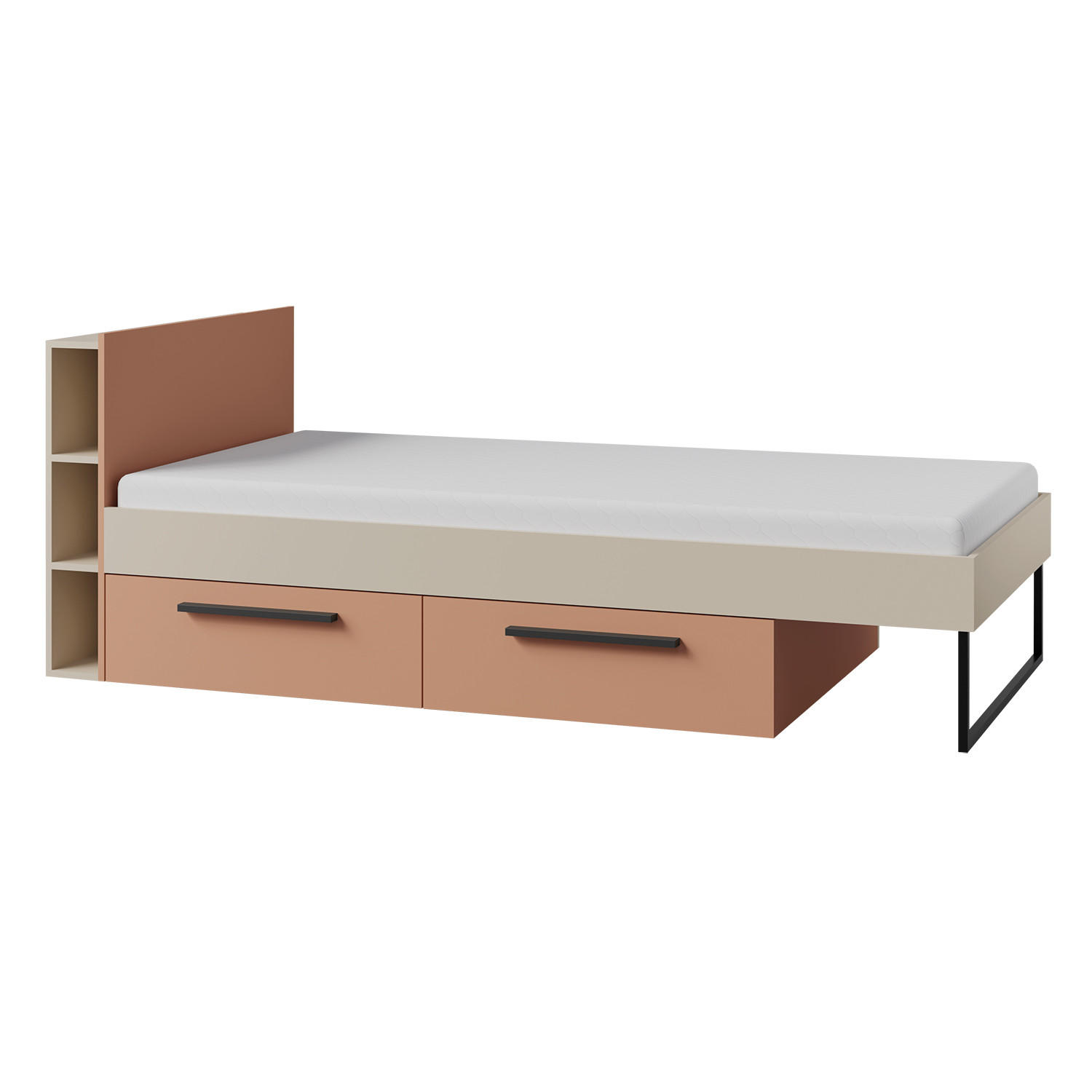 BETT Largo mit 2 Schubladen und Ablagefächern, ohne Matratze, 90x200 cm, für Jugendzimmer, Kaschmir/Alpaca - Kaschmir/Koralle, Holzwerkstoff - Beautysofa