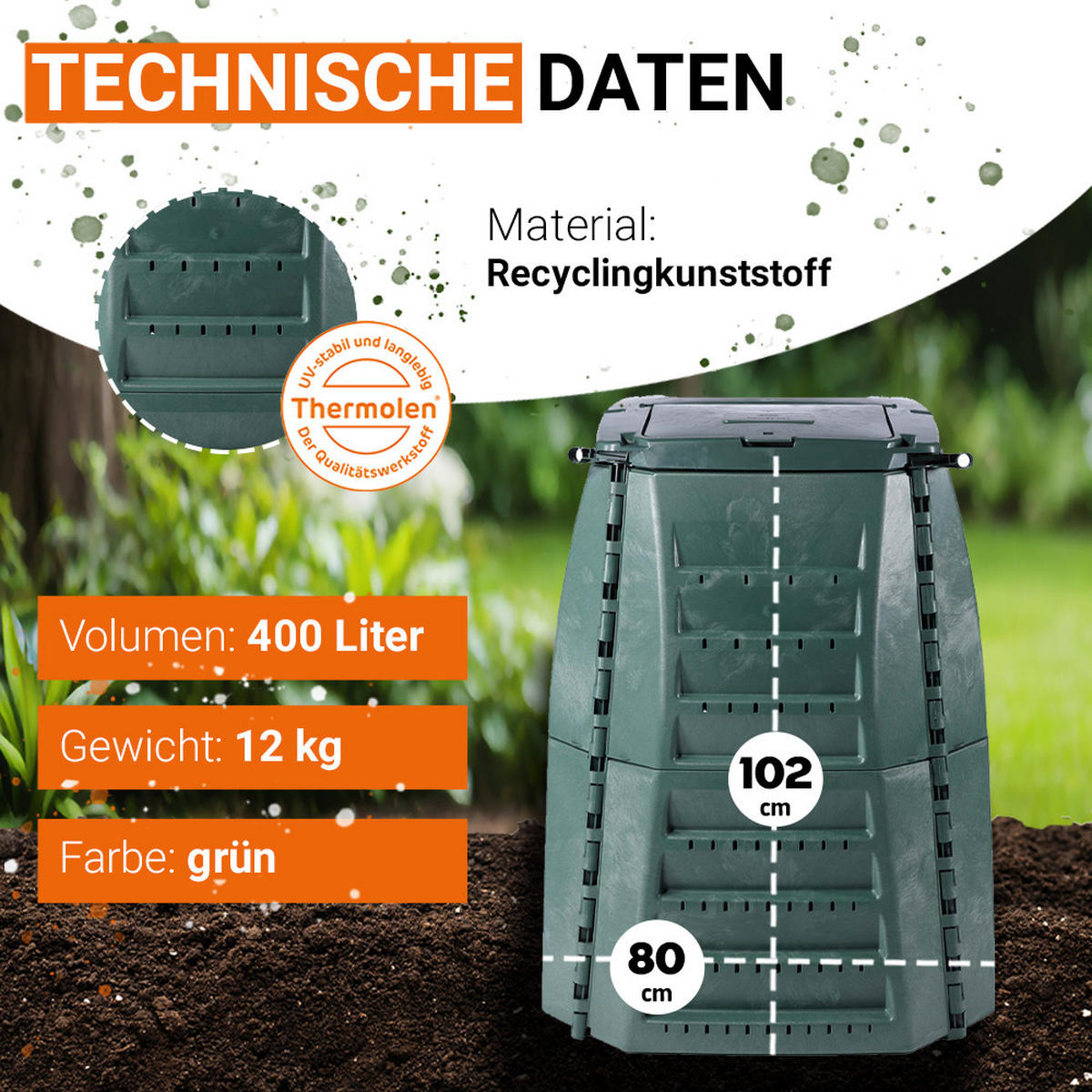 KOMPOSTER 400 L, grün - Grün, Kunststoff (80/102/80cm) - GARANTIA