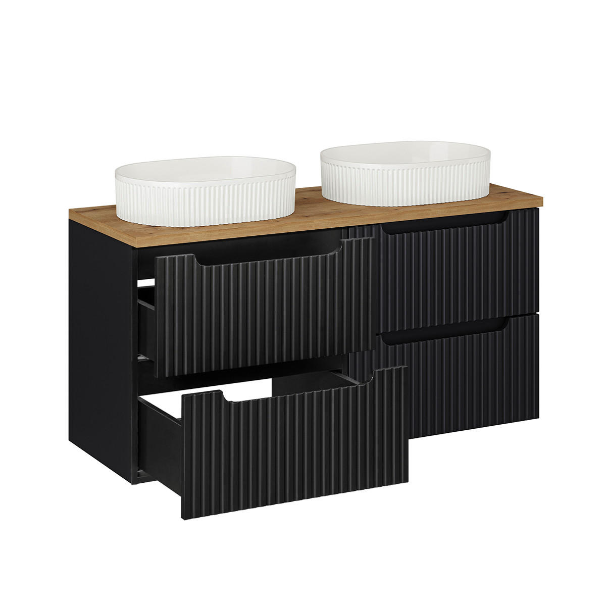 DOPPELWASCHTISCH 120.4cm Riva Schwarz und Holz - Schwarz, Holzwerkstoff (120.4/59/40cm) - Petits-meubles