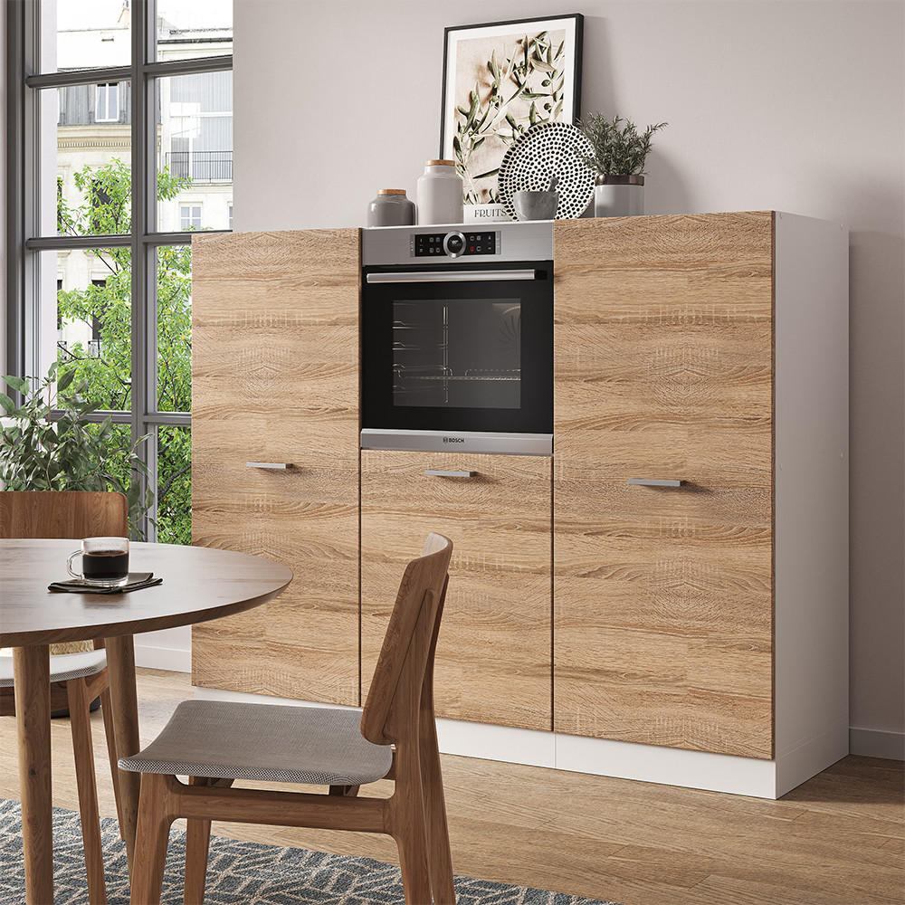 KÜCHENBLOCK R-Line Sonoma/Weiß 180 cm ohne AP - Weiß/Sonoma Eiche, Holzwerkstoff (180/81.6/46cm) - Vicco