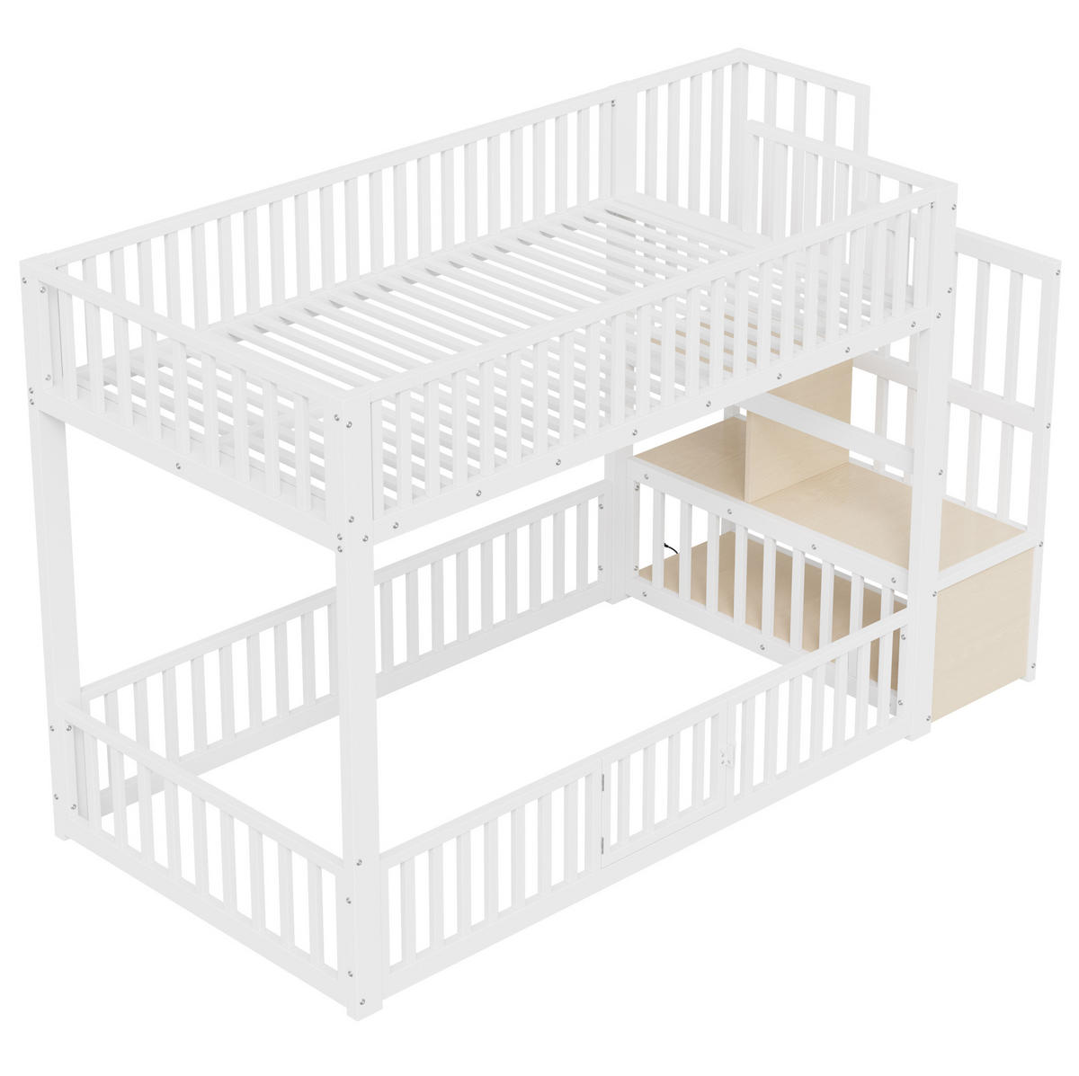 ETAGENBETT 90/200 cm mit LED, Stauraumleiter und Schutzgitter, MDF und Metall, Weiß - Weiß, Holzwerkstoff (90/200cm) - Redom