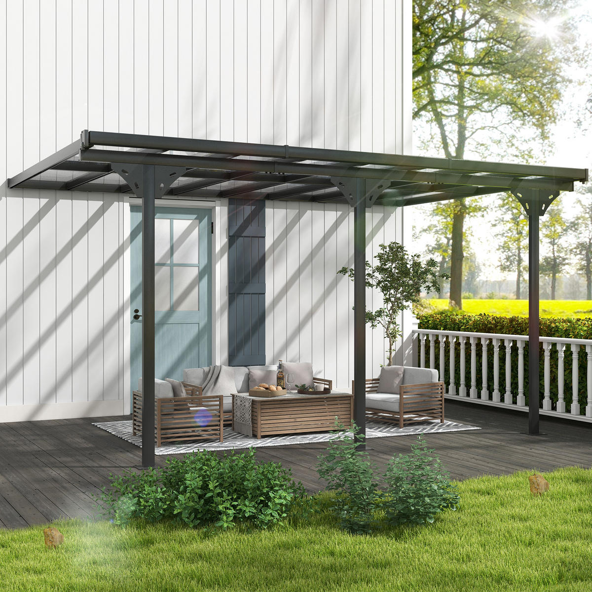 PERGOLA Pavillon 4 x 3 m Gartenpavillon Überdachung Zelt 231-250 cm höhenverstellbar Sonnenschutz Terrassendach Anbaupavillion Aluminium Grau - Grau, Metall (435/250/302cm)
