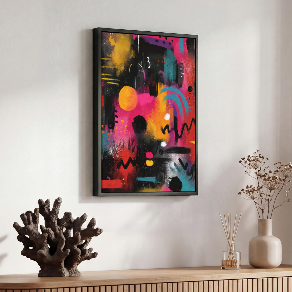 LEINWAND Bilder mit Rahmen - Farbflächen - Formen - Bunt - Abstrakt - 30x40 - Pink, Textil (30/40cm) - MuchoWow