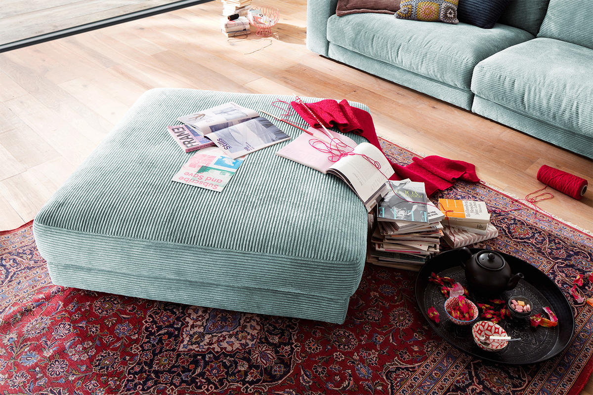 BIG HOCKER MADELINE Hellblau Cord - Hellblau, Textil (120/43/120cm) - KAWOLA