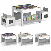 KINDERTISCH mit Stuhl grau(3-tlg) - Grau, Holzwerkstoff (66/48/64cm) - COSTWAY