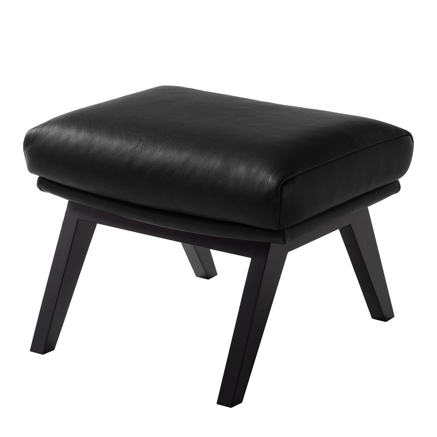 HOCKER mit Holzfüßen - Schwarz, Leder/Birkenholz (54/41/41cm) - home24