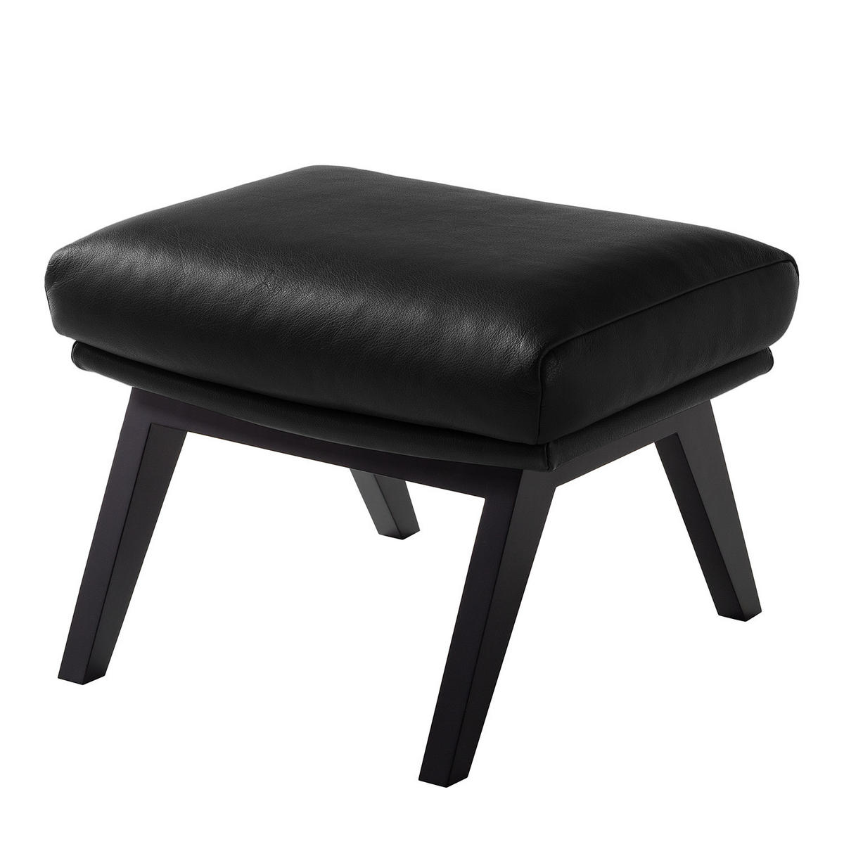 HOCKER mit Holzfüßen - Schwarz, Leder/Birkenholz (54/41/41cm) - home24