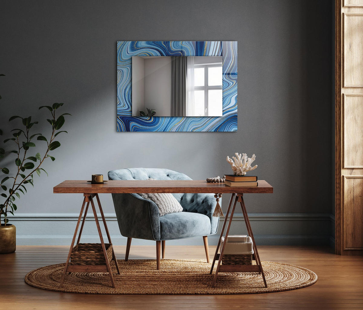 SPIEGEL 80 x 60 cm Rechteckig mit Aufdruck - Blau, Glas (80/60/0.4cm) - TULUP