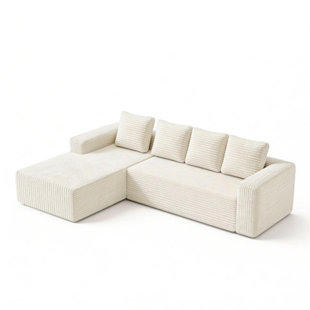 ECKSCHLAFSOFA aus Cord 261x168x58 cm mit Chaiselongue und ohne Montage, beige - Beige, Textil (261/168cm) - Luhomfu